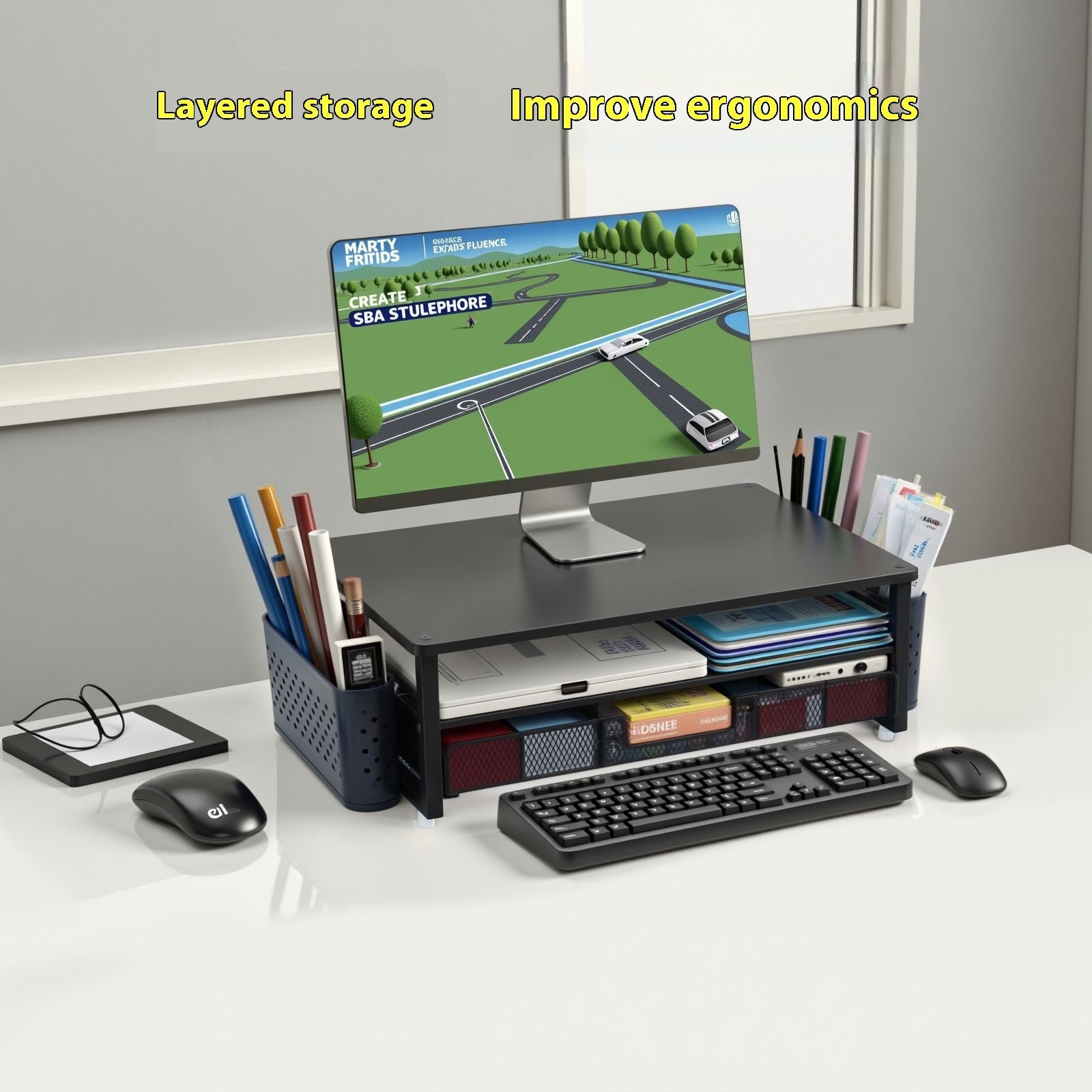 Desktop Monitor Riser Organizer
